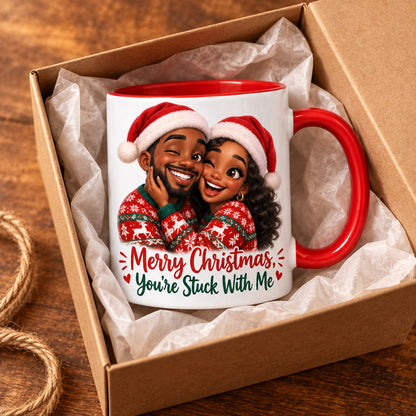 Custom Photo Caricature Portrait Accent Two-Tone Mug - Funny Christmas Couple Gift Personalized Mug Gift — gift