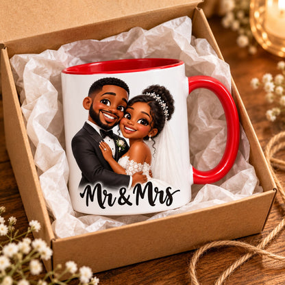 Custom Photo Caricature Portrait Accent Two-Tone Mug - Funny Wedding Gift Personalized Mug Gift — gift