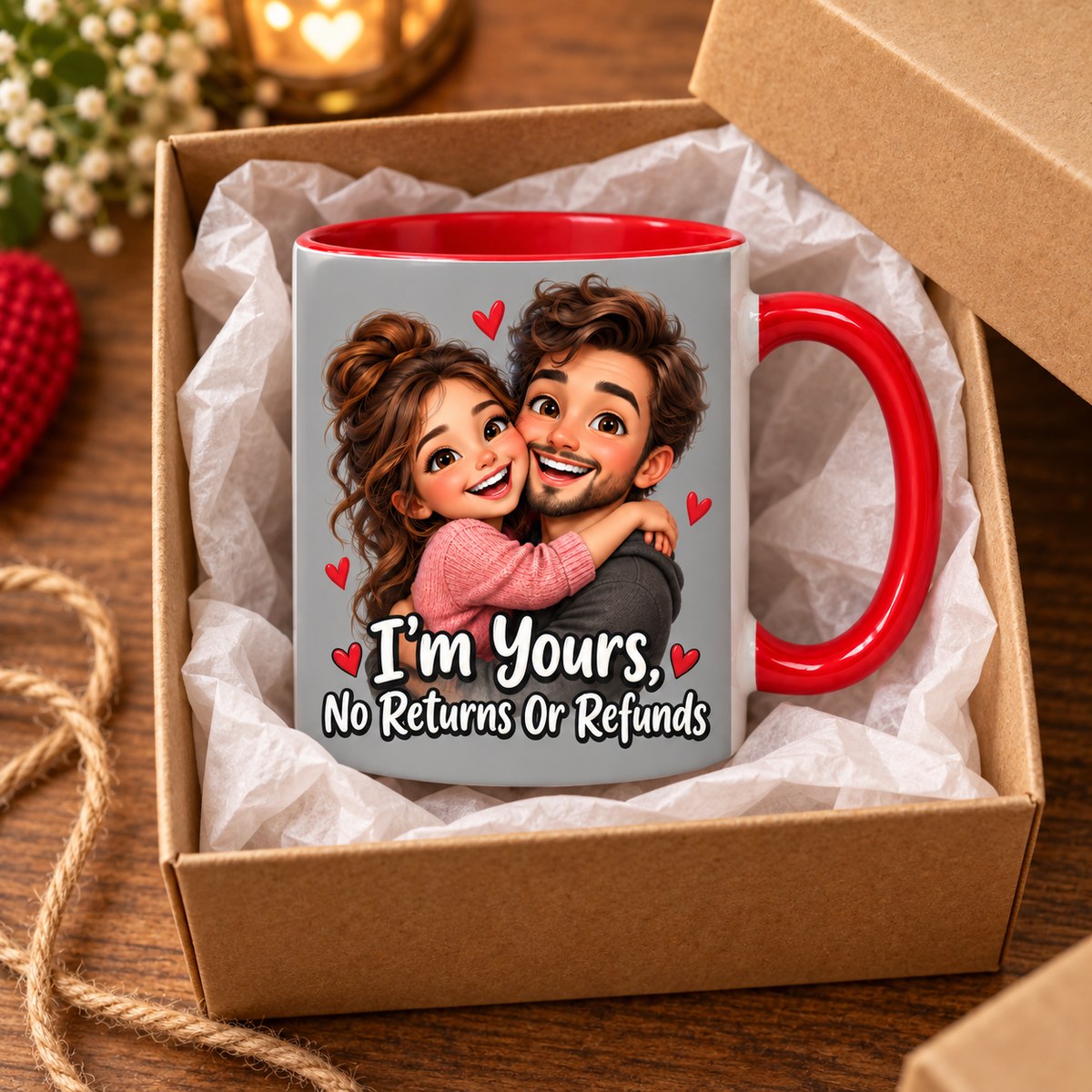 Custom Photo Caricature Portrait Accent Two-Tone Mug - Funny Couple Personalized Mug Gift — gift