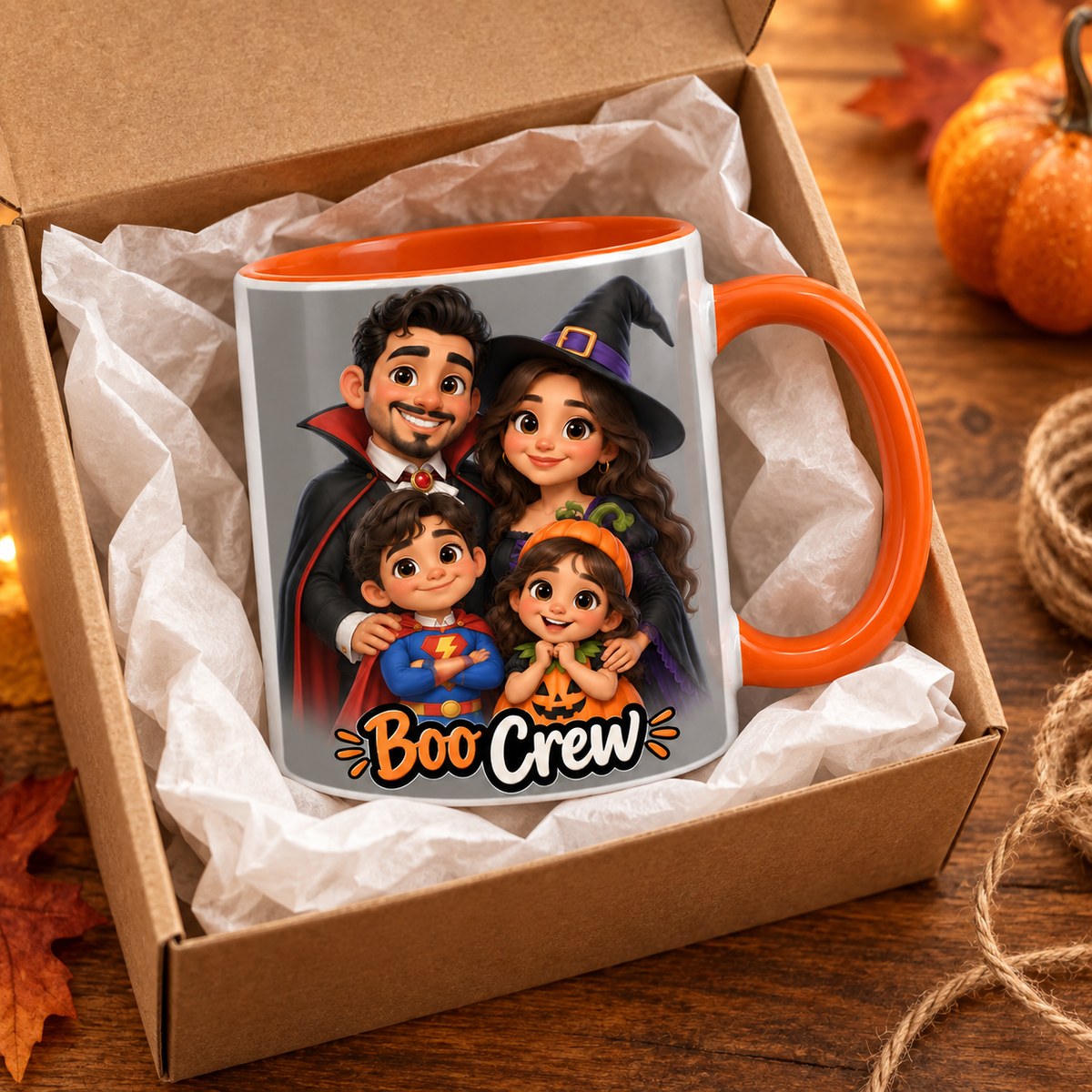 Custom Photo Caricature Portrait Accent Two-Tone Mug - Funny Halloween Family Gift Personalized Mug Gift — gift