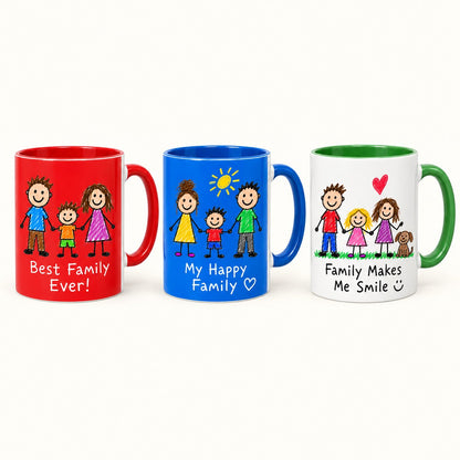 Custom Photo Doodle Portrait Accent Two-Tone Mug - Kid-Style Drawing Family Personalized Mug Gift — options