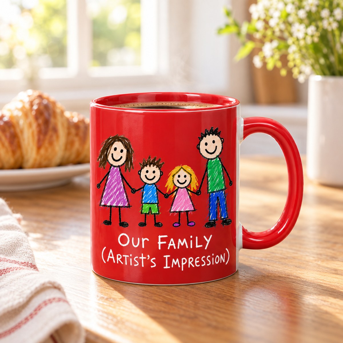 Custom Photo Doodle Portrait Accent Two-Tone Mug - Kid-Style Drawing Family Personalized Mug Gift — lifestyle
