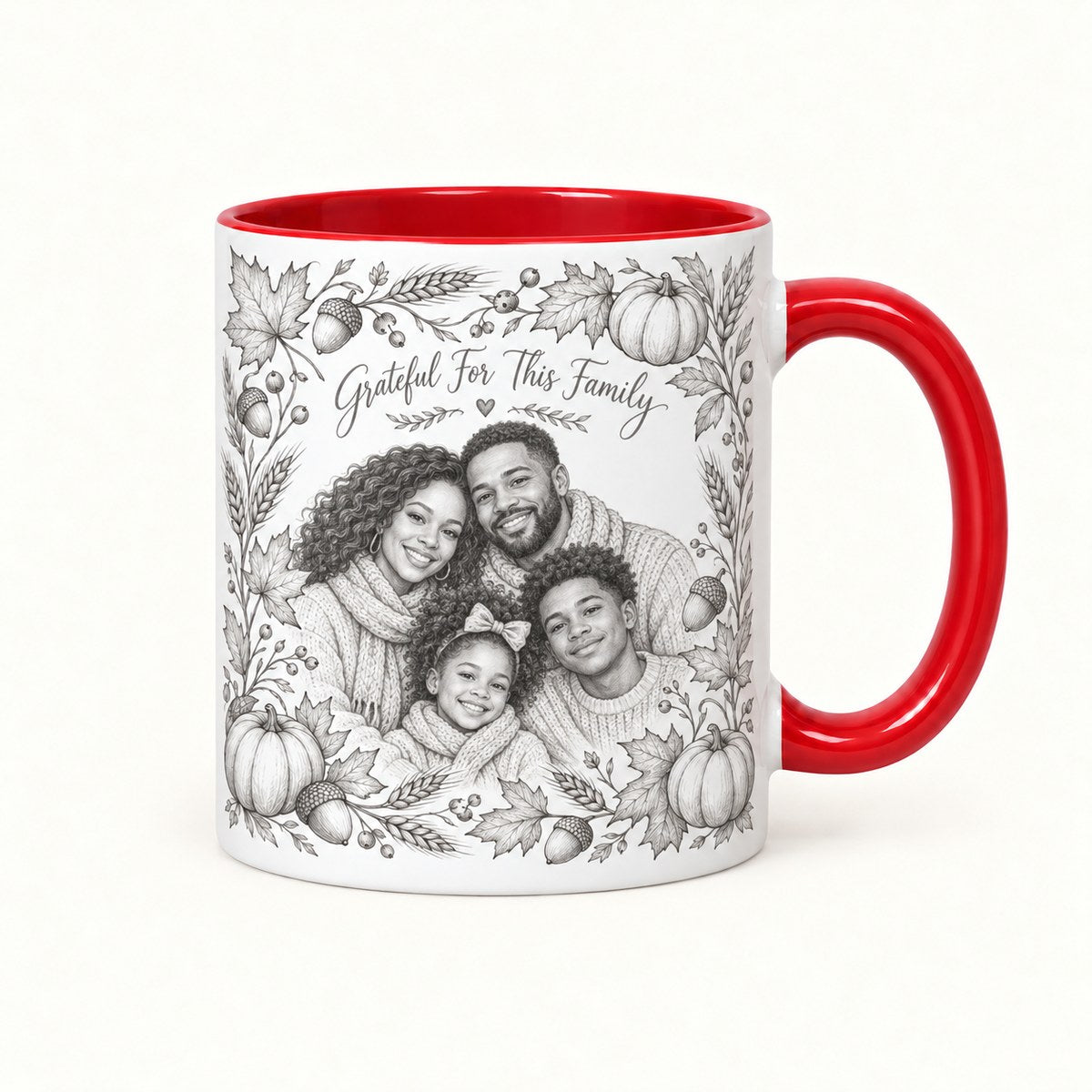 Custom Photo Pencil Sketch Accent Two-Tone Mug - Thanksgiving Family Gift Personalized Mug Gift — hero