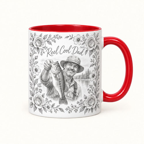 Custom Photo Pencil Sketch Accent Two-Tone Mug - Fishing Dad Gift Personalized Mug Gift