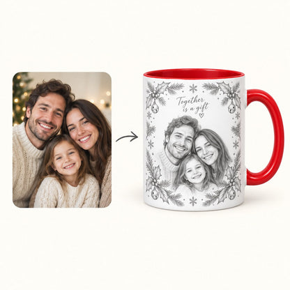 Custom Photo Pencil Sketch Accent Two-Tone Mug - Christmas Gift Personalized Mug Gift — how it works