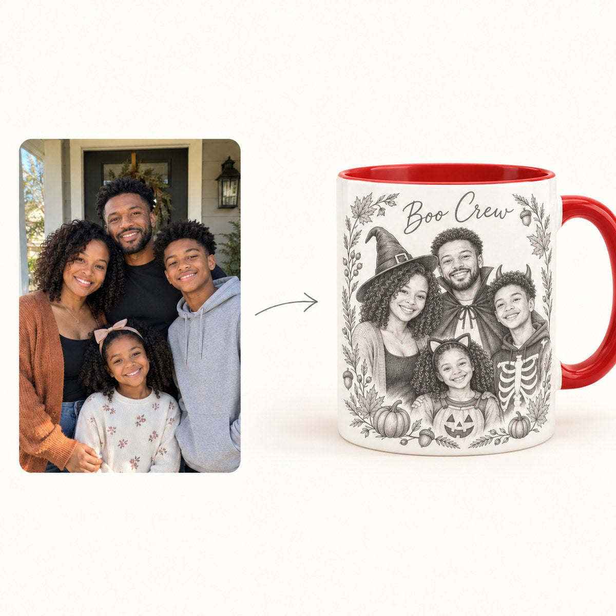 Custom Photo Pencil Sketch Accent Two-Tone Mug - Thanksgiving Family Gift Personalized Mug Gift — how it works