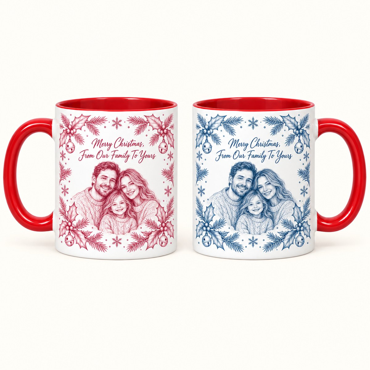Custom Photo Pencil Sketch Accent Two-Tone Mug - Christmas Gift Personalized Mug Gift — options