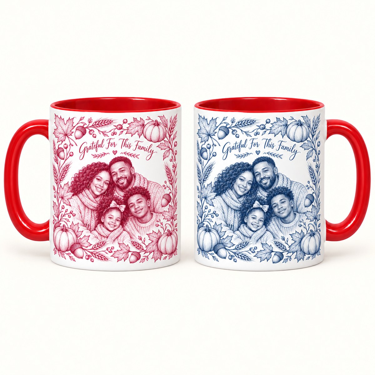 Custom Photo Pencil Sketch Accent Two-Tone Mug - Thanksgiving Family Gift Personalized Mug Gift — options