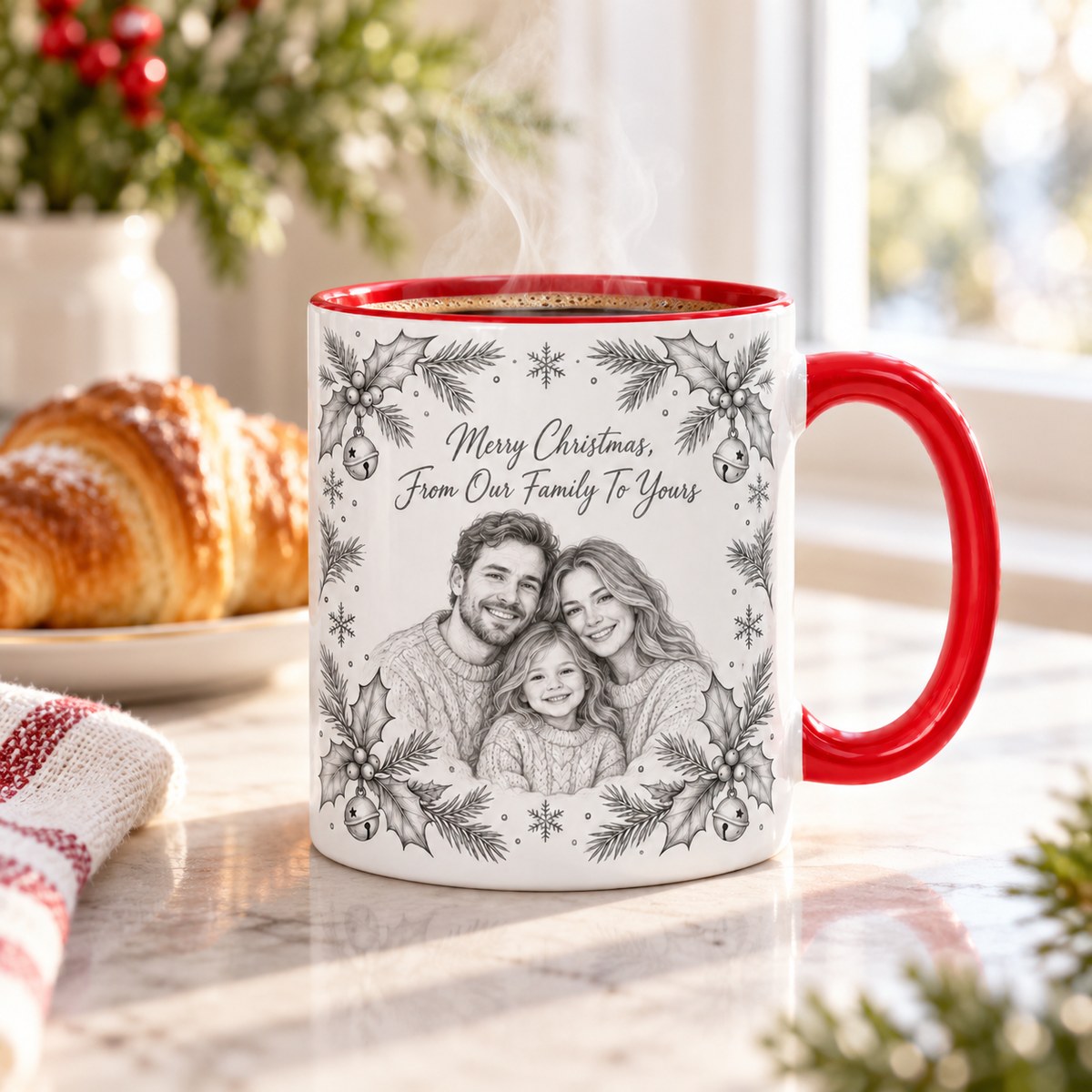 Custom Photo Pencil Sketch Accent Two-Tone Mug - Christmas Gift Personalized Mug Gift — lifestyle