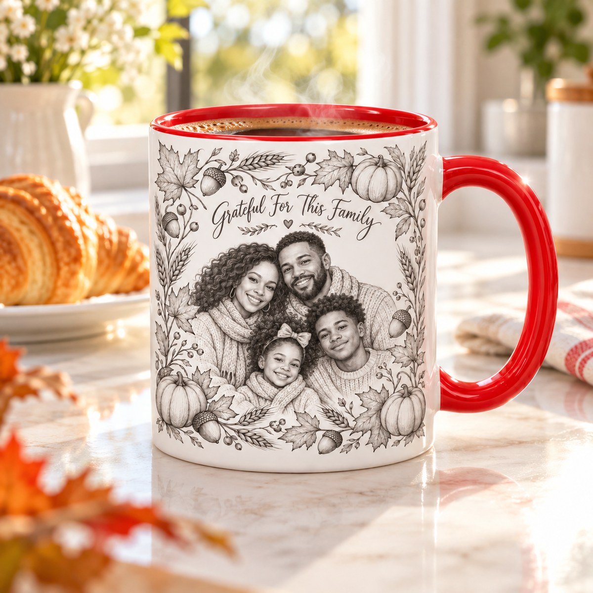 Custom Photo Pencil Sketch Accent Two-Tone Mug - Thanksgiving Family Gift Personalized Mug Gift — lifestyle
