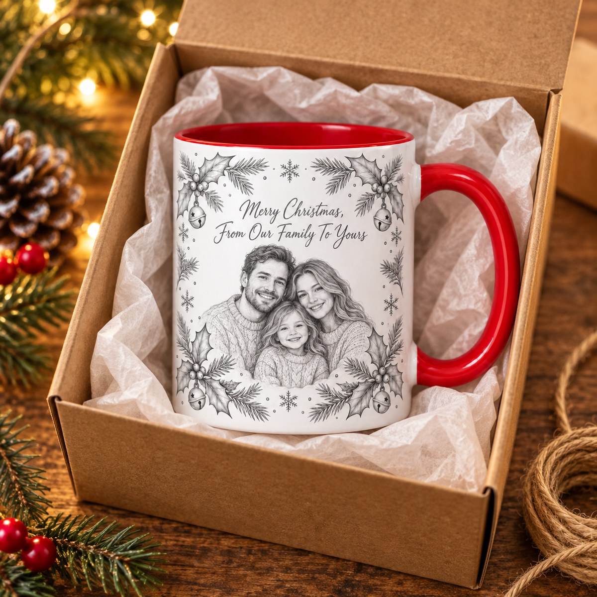 Custom Photo Pencil Sketch Accent Two-Tone Mug - Christmas Gift Personalized Mug Gift — gift