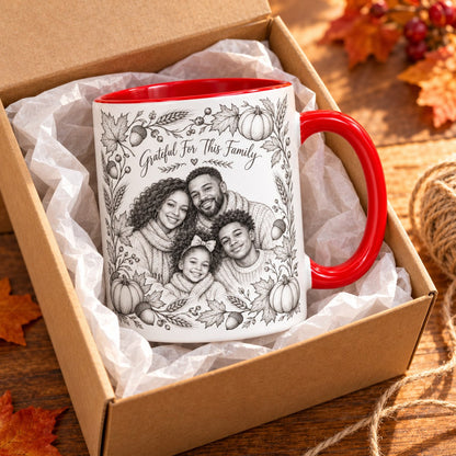 Custom Photo Pencil Sketch Accent Two-Tone Mug - Thanksgiving Family Gift Personalized Mug Gift — gift