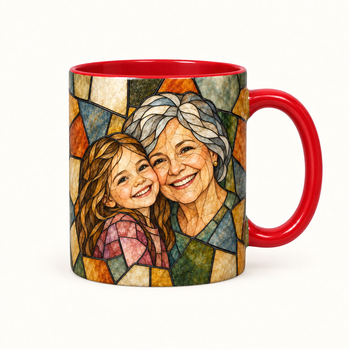 Custom Photo Stained Glass Portrait Accent Two-Tone Mug - Family Mom Grandma Personalized Mug Gift — hero