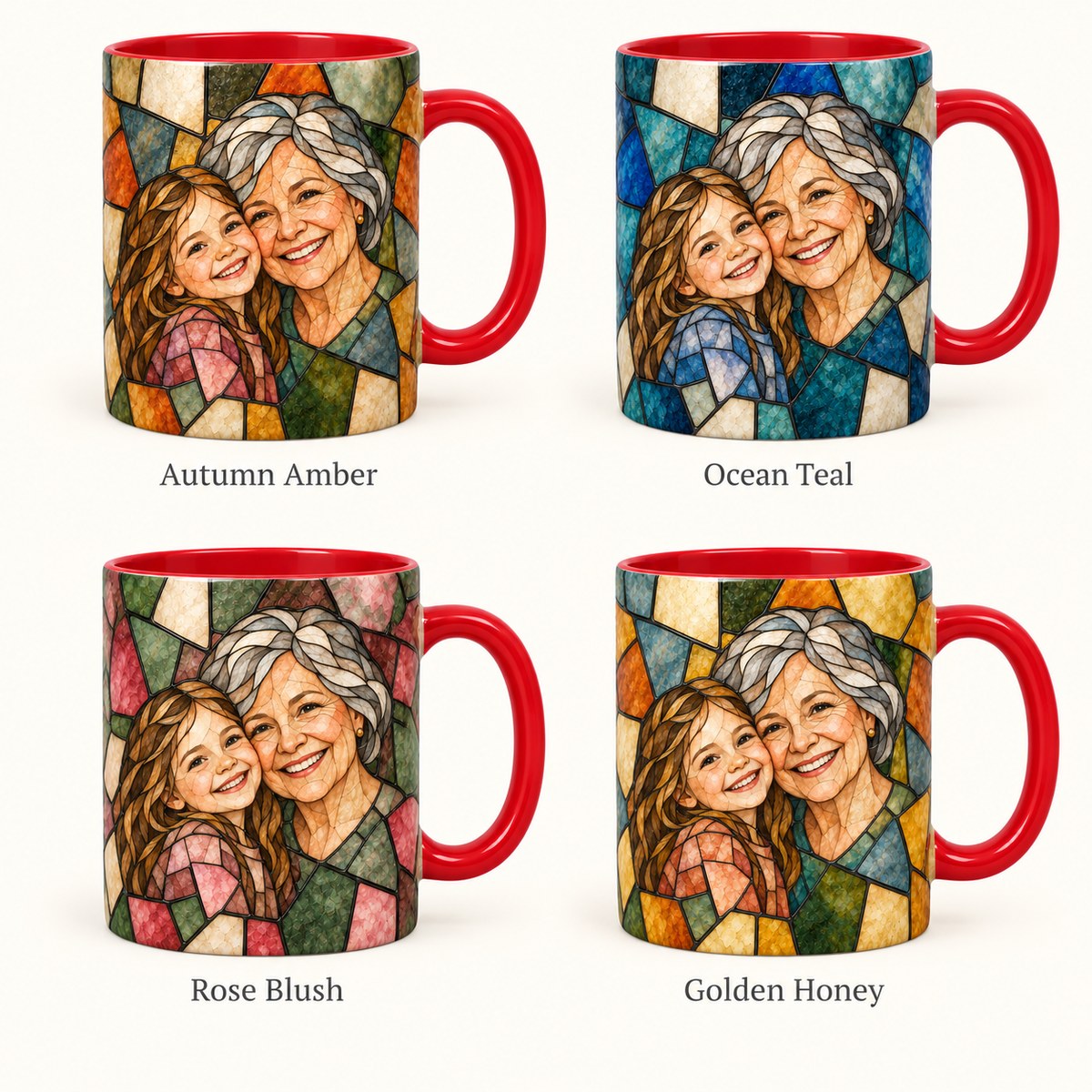 Custom Photo Stained Glass Portrait Accent Two-Tone Mug - Family Mom Grandma Personalized Mug Gift — options