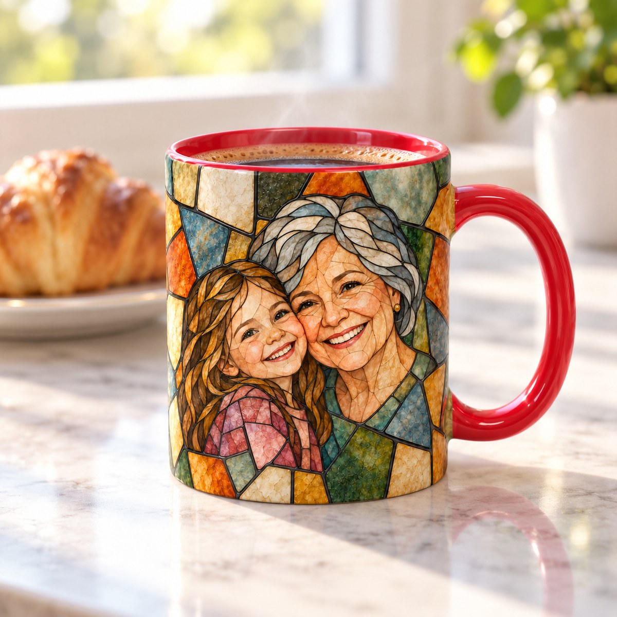 Custom Photo Stained Glass Portrait Accent Two-Tone Mug - Family Mom Grandma Personalized Mug Gift — lifestyle