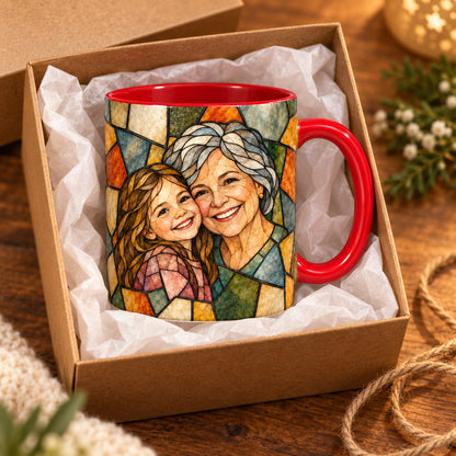 Custom Photo Stained Glass Portrait Accent Two-Tone Mug - Family Mom Grandma Personalized Mug Gift — gift