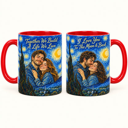 Custom Photo Starry Night Portrait Accent Two-Tone Mug - Van Gogh Style Couple Anniversary Personalized Mug Gift — options