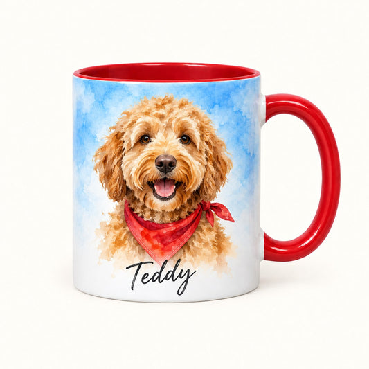 Custom Photo Watercolor Portrait Accent Two-Tone Mug - Pet Portrait Mug Personalized Mug Gift — hero