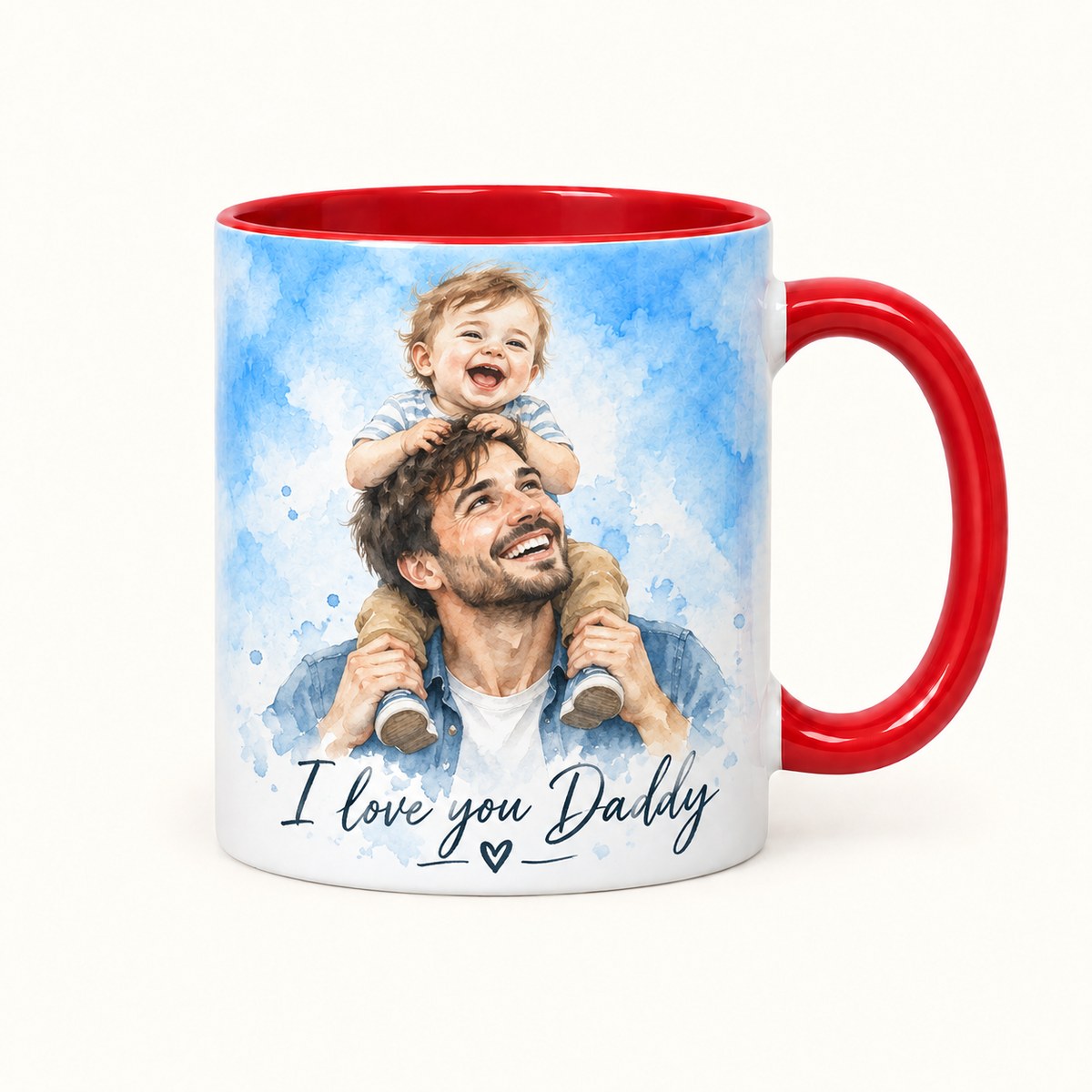 Custom Photo Watercolor Portrait Accent Two-Tone Mug - Family Memory Personalized Mug Gift — hero