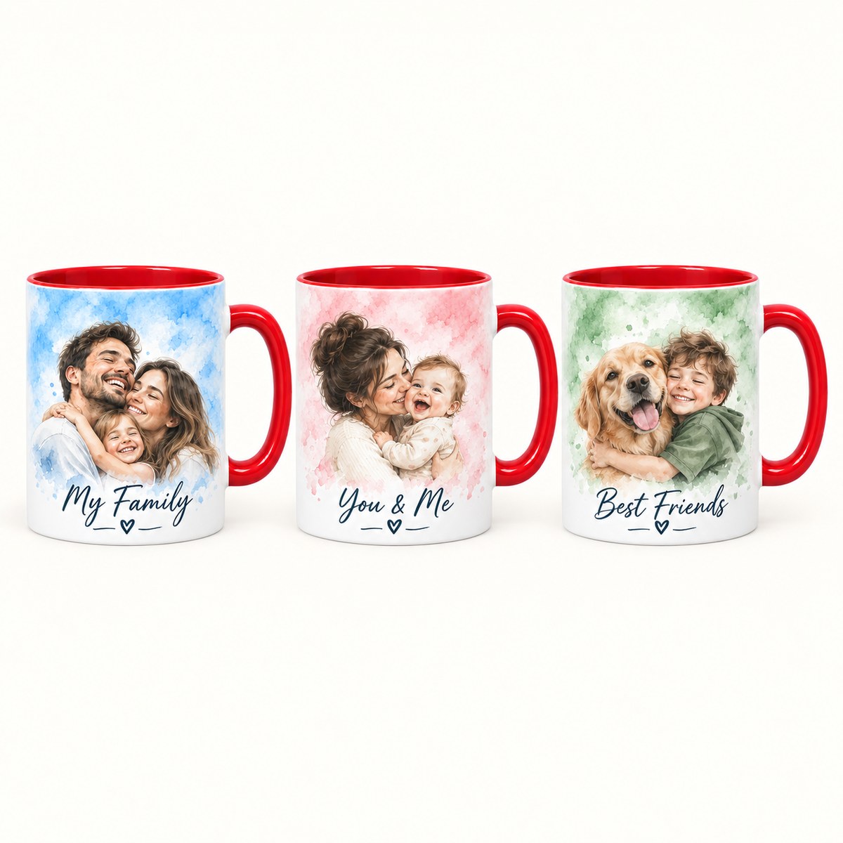Custom Photo Watercolor Portrait Accent Two-Tone Mug - Family Memory Personalized Mug Gift — options