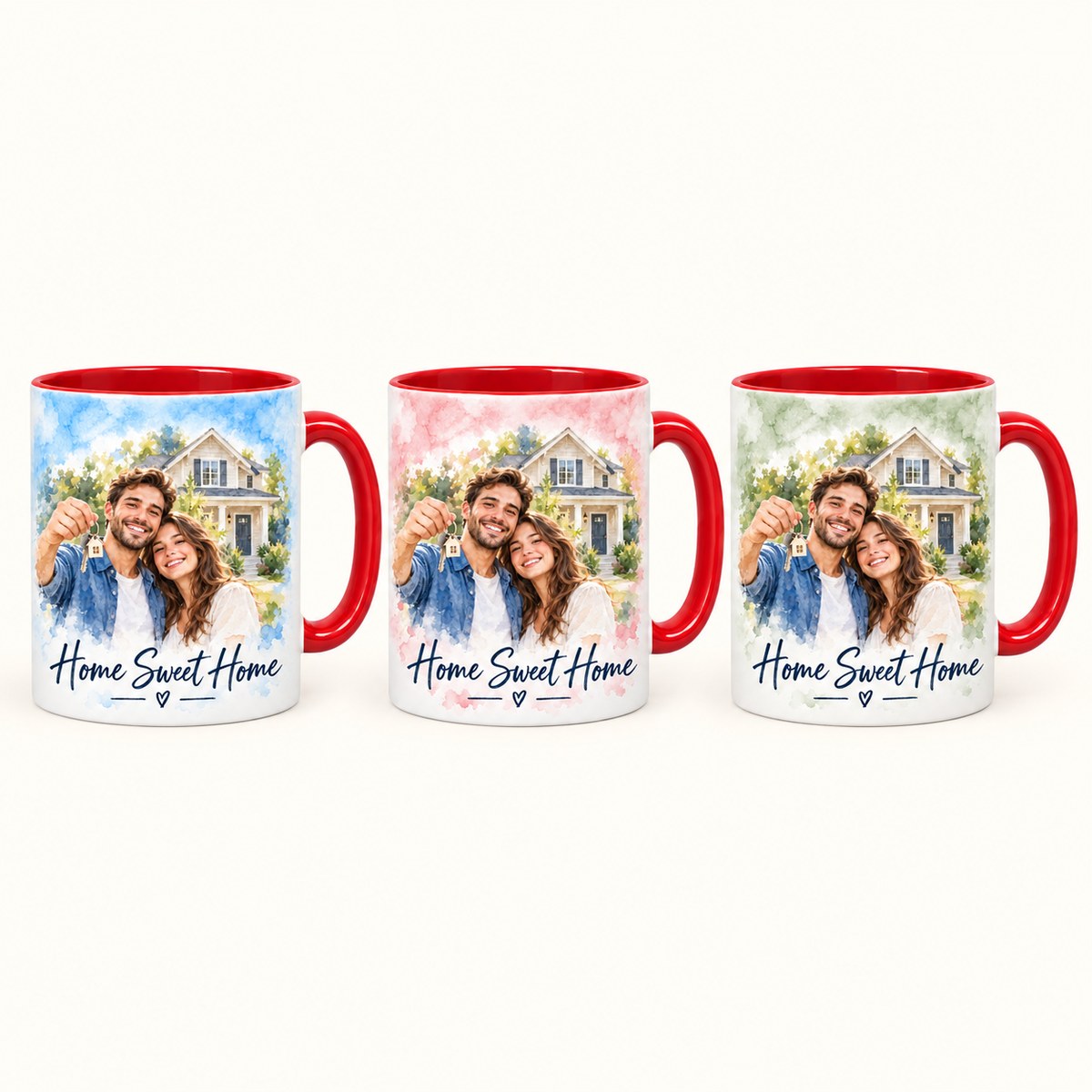 Custom Photo Watercolor Portrait Accent Two-Tone Mug - Housewarming Gift Personalized Mug Gift — options