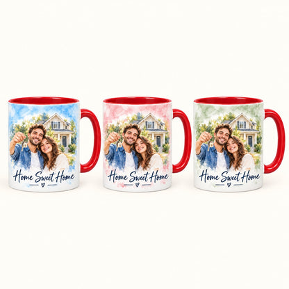 Custom Photo Watercolor Portrait Accent Two-Tone Mug - Housewarming Gift Personalized Mug Gift — options