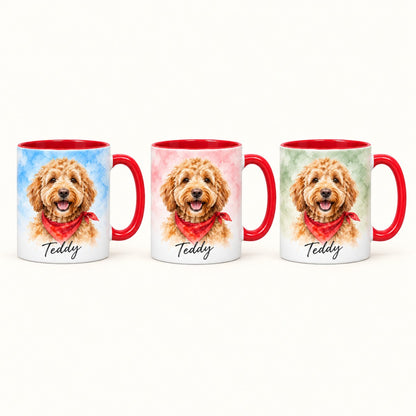 Custom Photo Watercolor Portrait Accent Two-Tone Mug - Pet Portrait Mug Personalized Mug Gift — options