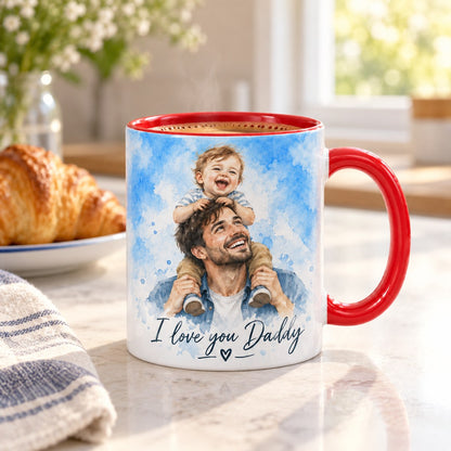 Custom Photo Watercolor Portrait Accent Two-Tone Mug - Family Memory Personalized Mug Gift — lifestyle