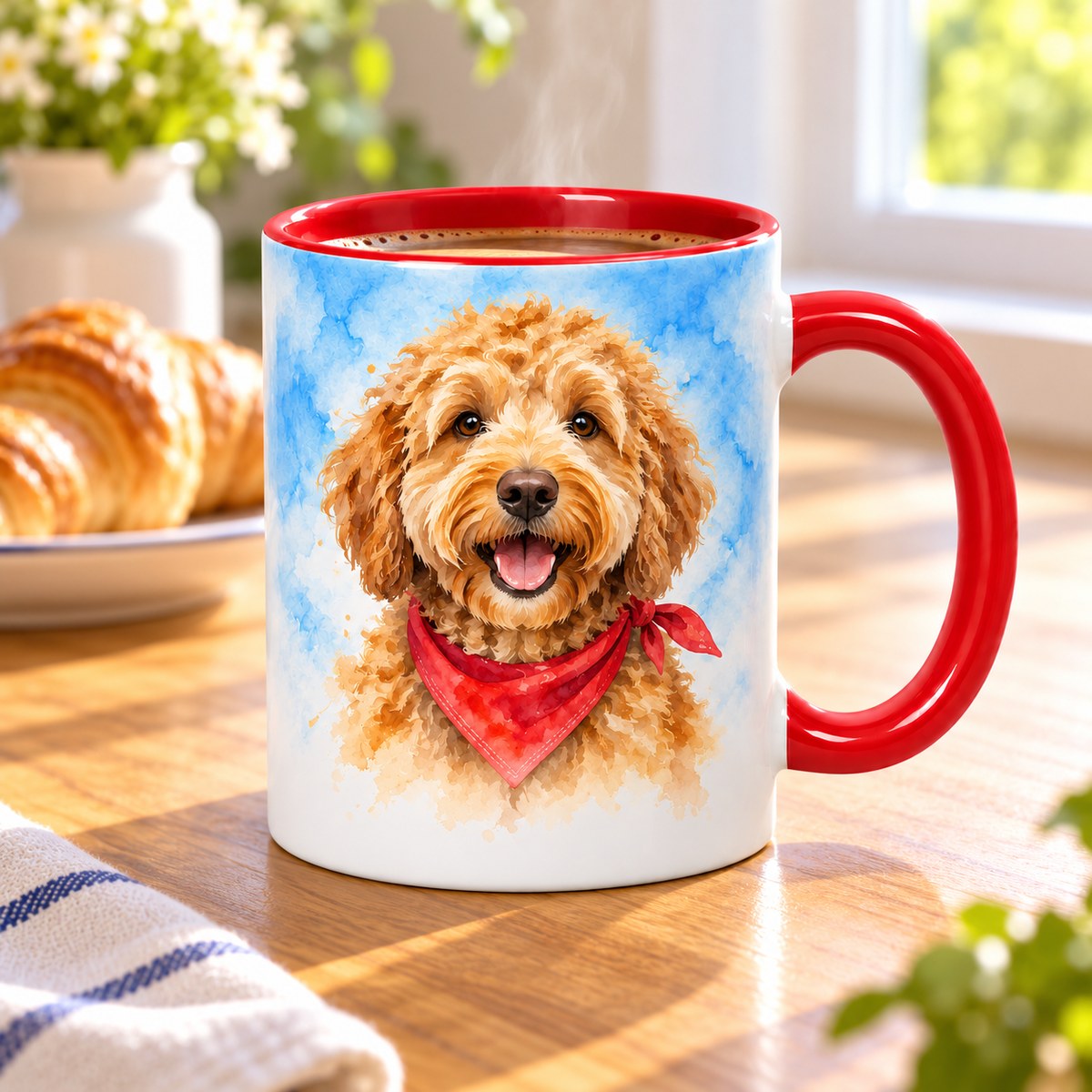 Custom Photo Watercolor Portrait Accent Two-Tone Mug - Pet Portrait Mug Personalized Mug Gift — lifestyle