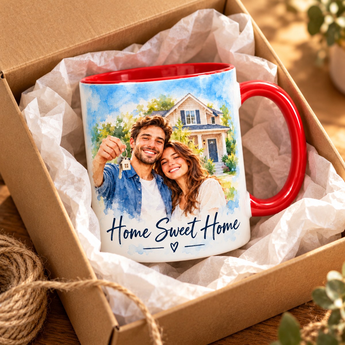Custom Photo Watercolor Portrait Accent Two-Tone Mug - Housewarming Gift Personalized Mug Gift — gift