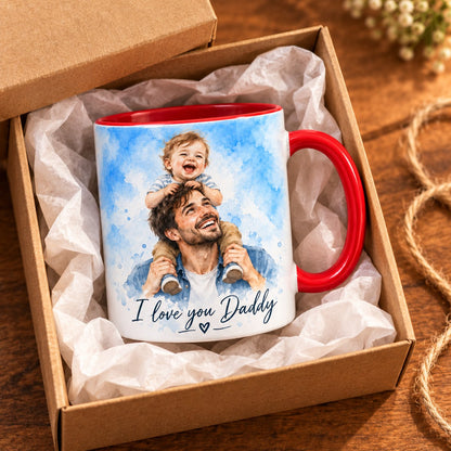 Custom Photo Watercolor Portrait Accent Two-Tone Mug - Family Memory Personalized Mug Gift — gift