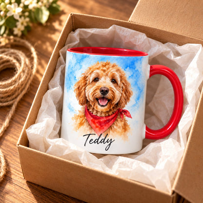 Custom Photo Watercolor Portrait Accent Two-Tone Mug - Pet Portrait Mug Personalized Mug Gift — gift