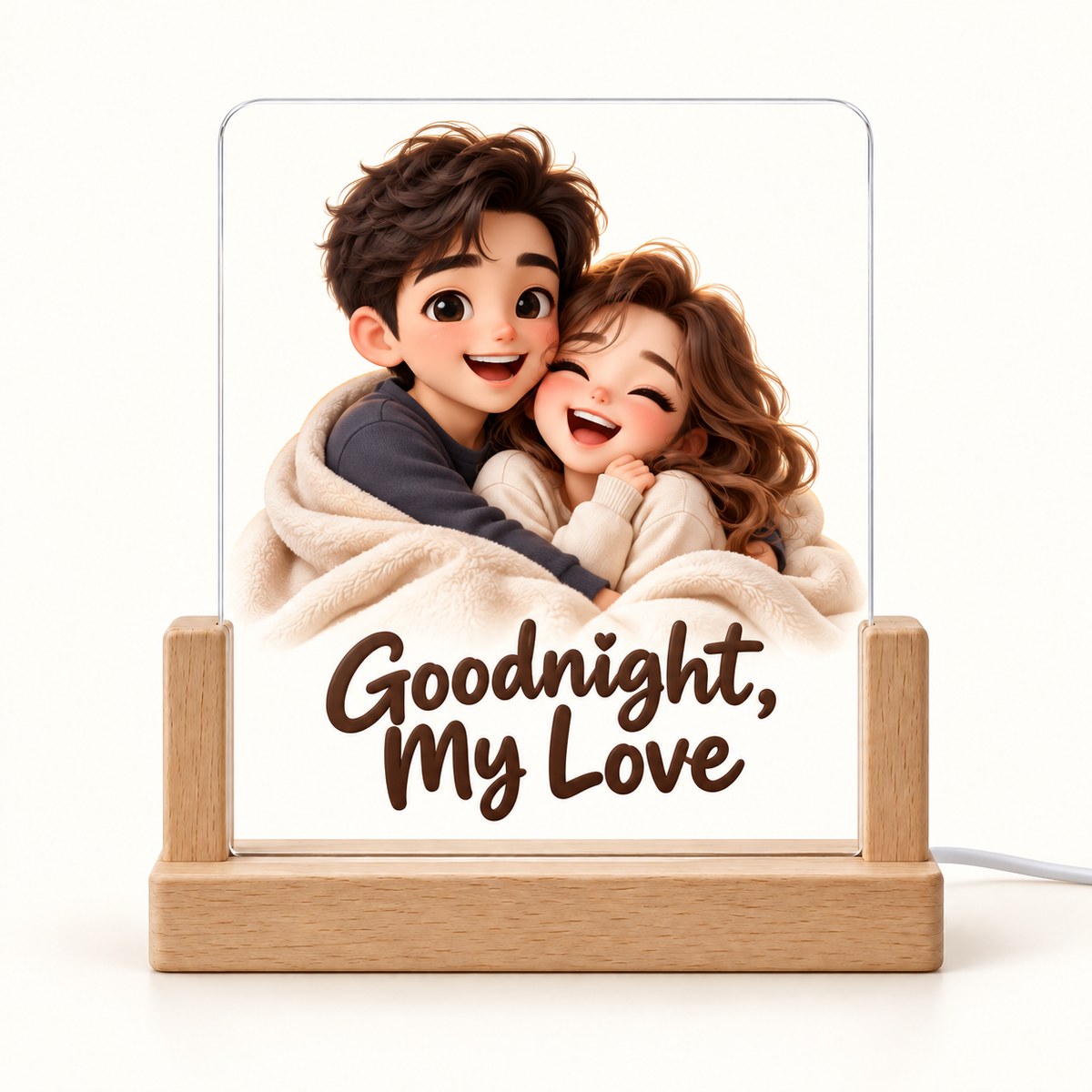 Custom Photo Caricature Portrait Acrylic Night Light - Funny Couple Gift Personalized Night Light Gift — hero