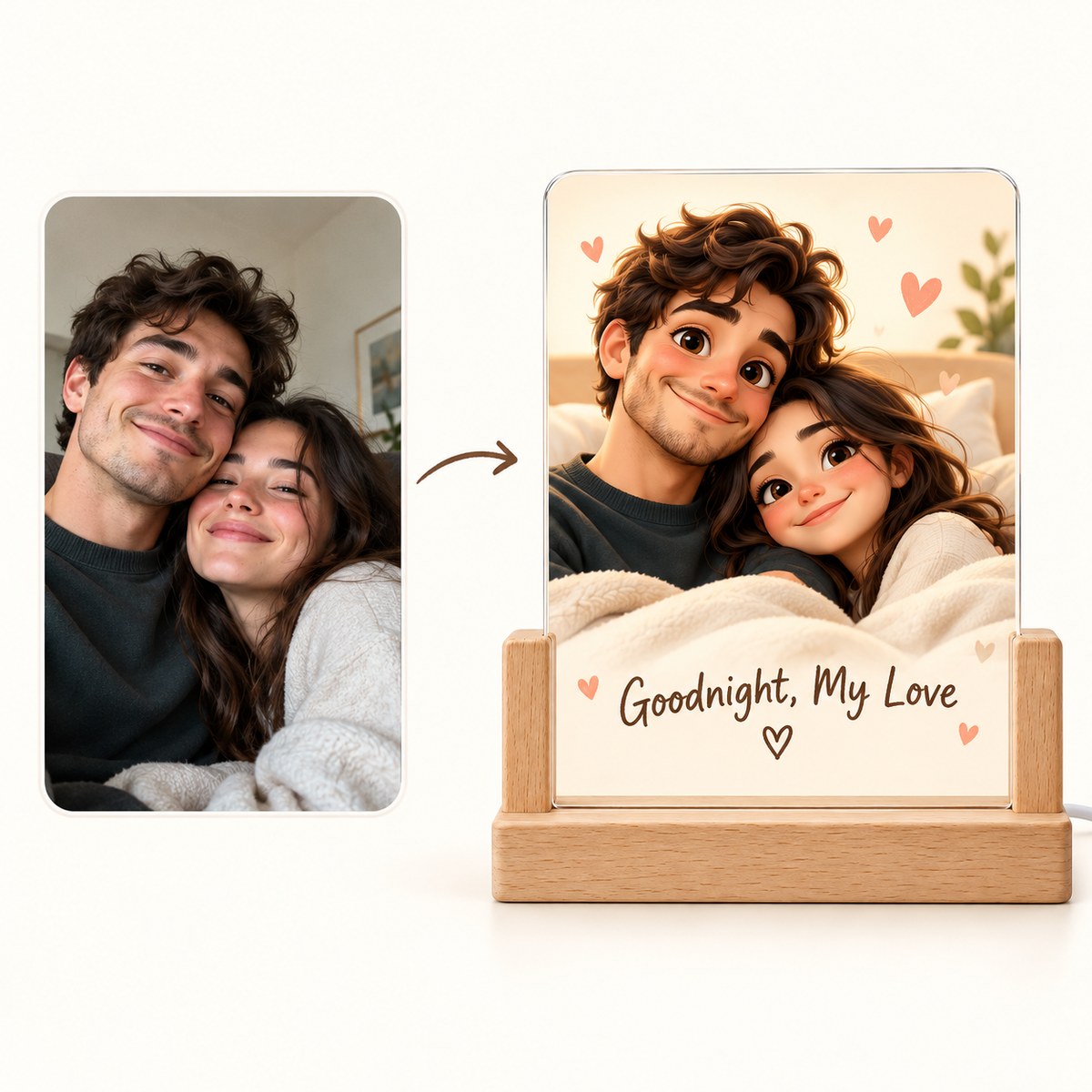 Custom Photo Caricature Portrait Acrylic Night Light - Funny Couple Gift Personalized Night Light Gift — how it works