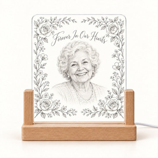 Custom Photo Pencil Sketch Acrylic Night Light - Memorial Night Light Gift Personalized Night Light Gift — hero
