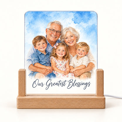 Custom Photo Watercolor Portrait Acrylic Night Light - Grandparents Night Light Personalized Night Light Gift — hero