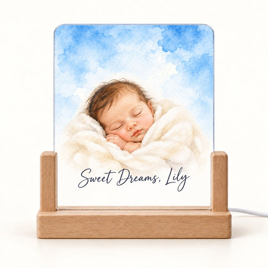 Custom Photo Watercolor Portrait Acrylic Night Light - Nursery Night Light Gift Personalized Night Light Gift — hero