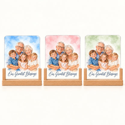 Custom Photo Watercolor Portrait Acrylic Night Light - Grandparents Night Light Personalized Night Light Gift — options