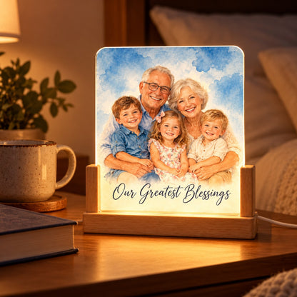 Custom Photo Watercolor Portrait Acrylic Night Light - Grandparents Night Light Personalized Night Light Gift — lifestyle