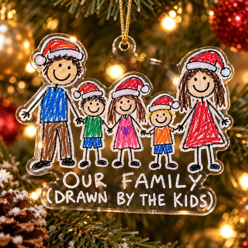 Custom Photo Family Doodle - Personalized Acrylic Christmas Ornament