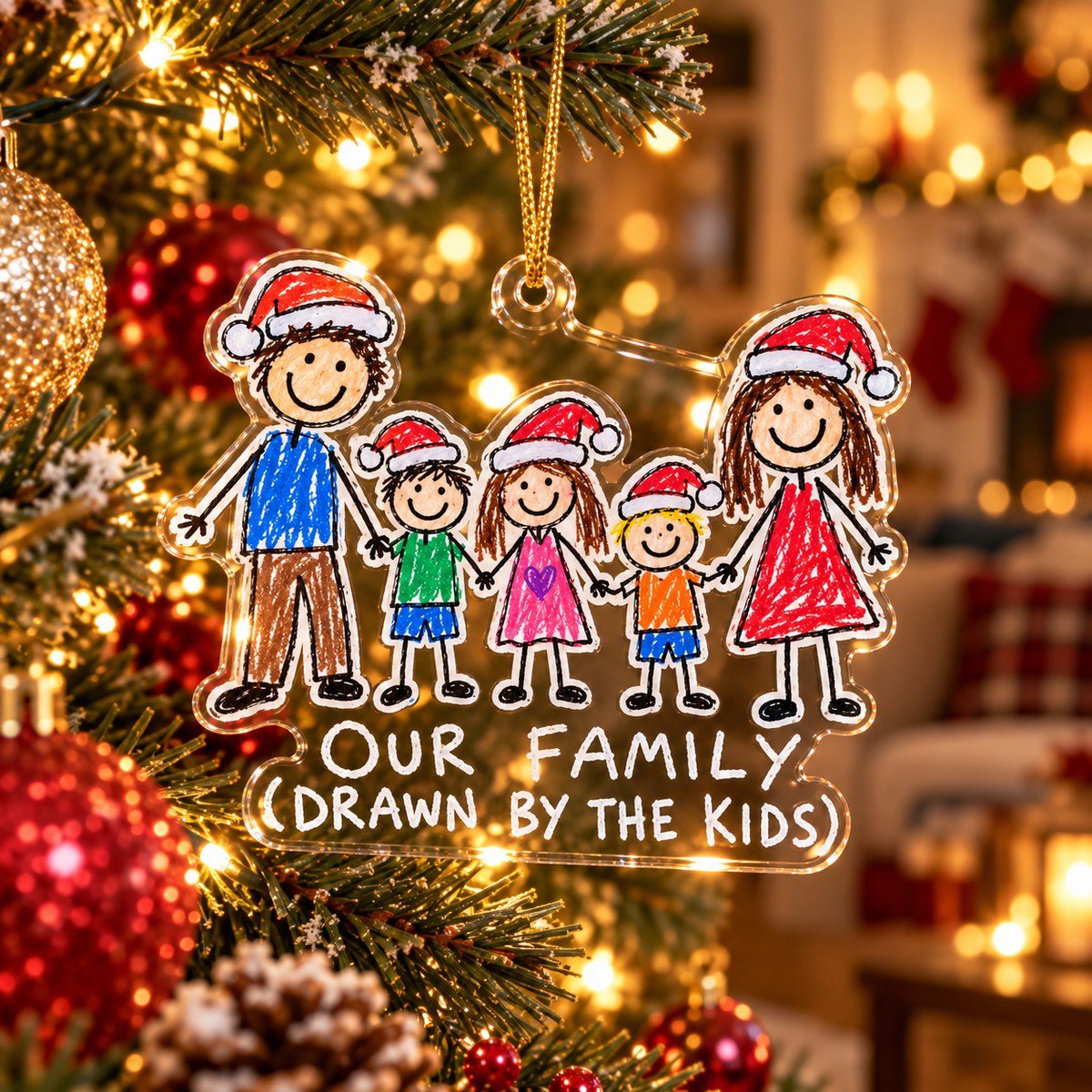Custom Photo Doodle Family Doodle - Personalized Acrylic Ornament — lifestyle