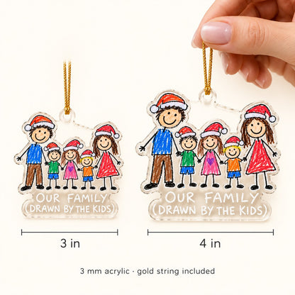 Custom Photo Doodle Family Doodle - Personalized Acrylic Ornament — size