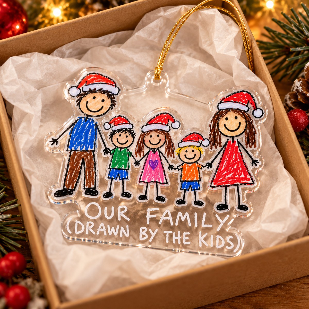 Custom Photo Doodle Family Doodle - Personalized Acrylic Ornament — gift
