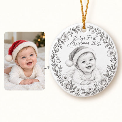 Custom Photo Pencil Sketch Ceramic Ornament - Baby's First Christmas Ornament Personalized Ornament Gift — how it works