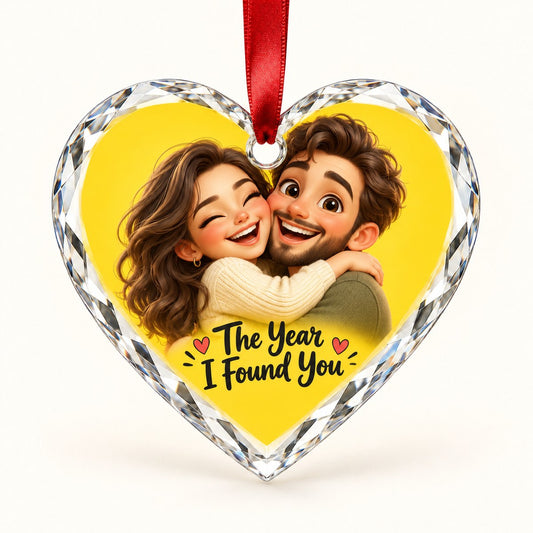 Custom Photo Caricature Portrait Glass Heart Ornament - Funny Couple Glass Ornament Personalized Ornament Gift — hero