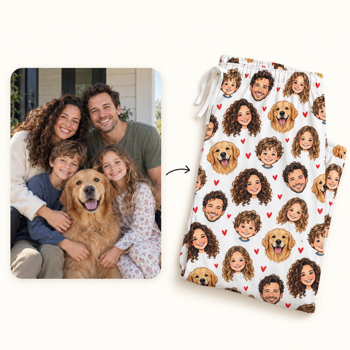 Custom Face Family & Pets - Personalized Pajama Pants — how it works