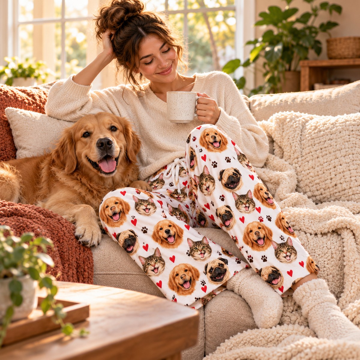 Custom Face Dog & Cat - Personalized Pajama Pants — lifestyle