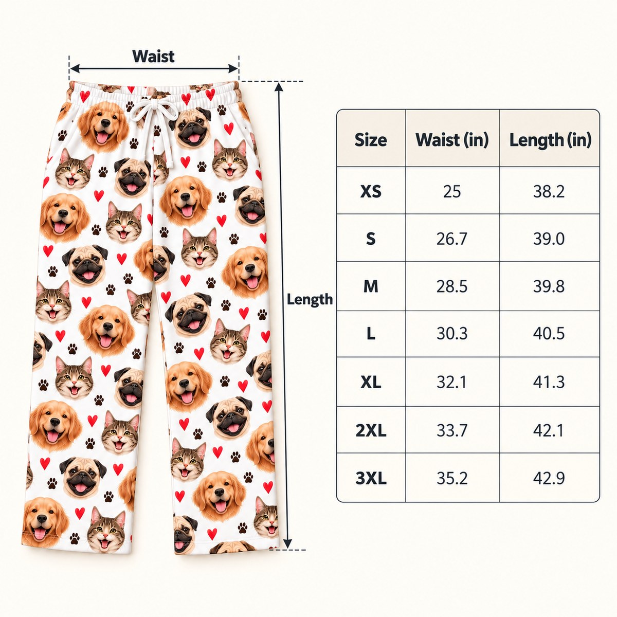 Custom Face Dog & Cat - Personalized Pajama Pants — size