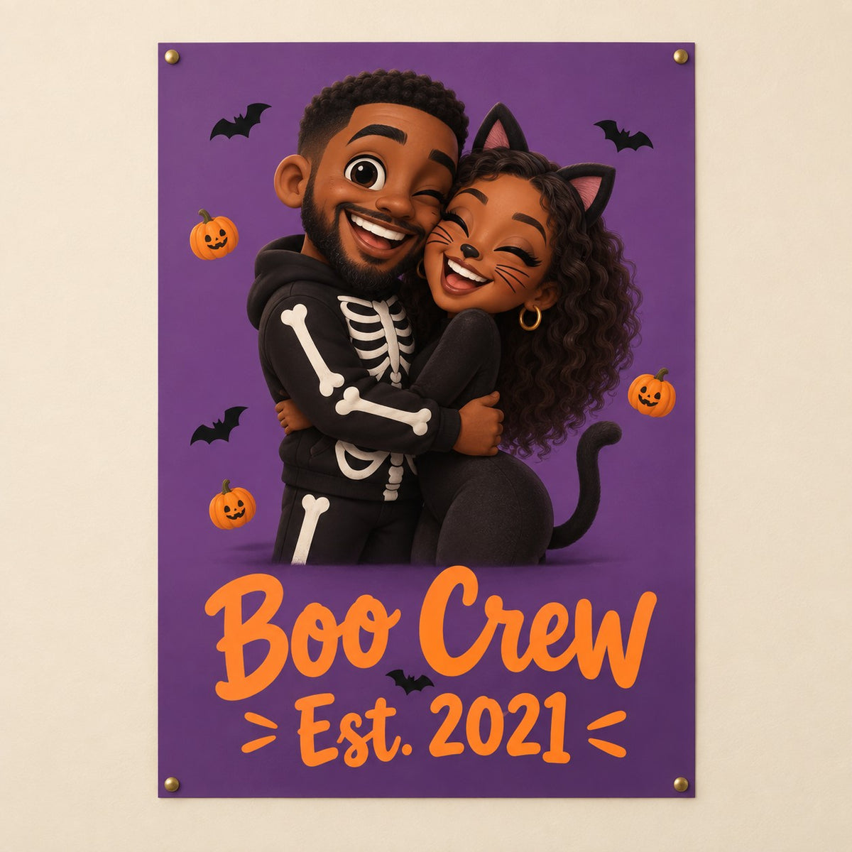 Halloween couple caricature poster, Boo Crew, unframed