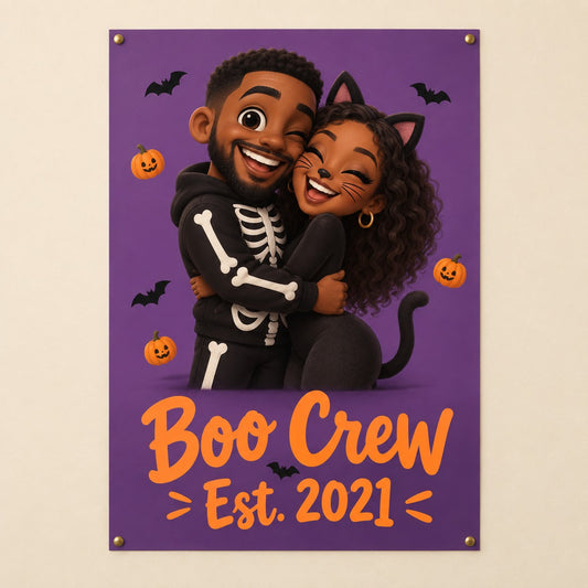 Halloween couple caricature poster, Boo Crew, unframed